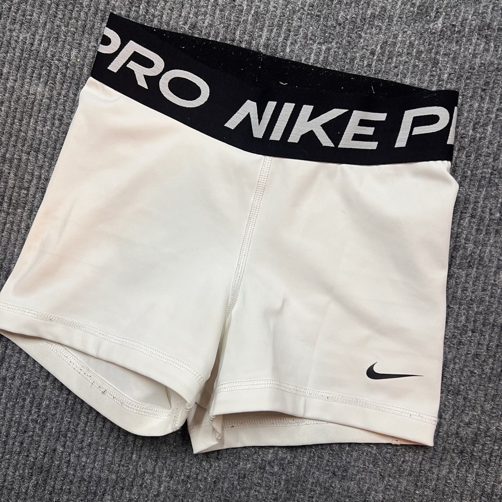 Nike Pro Womens 3" Training Shorts XS White Yoga Cheer Compression Gym Running